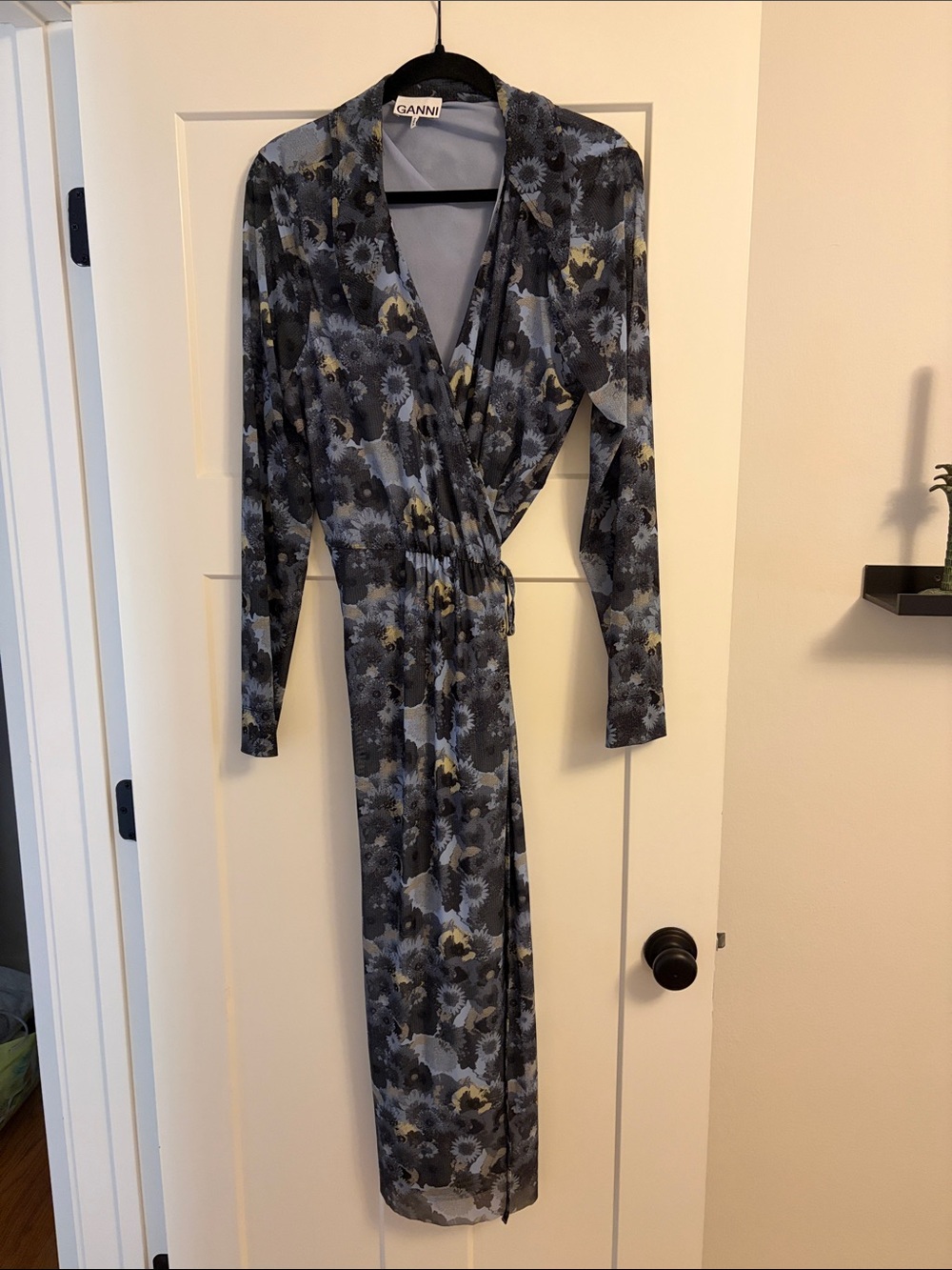 Ganni Blue Floral Wrap Dress